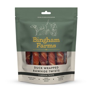 Bingham Farms Duck Wrapped Rawhide Twists Medium 6 pack 120g x 10